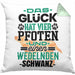 Hundebesitzer Kissen mit Füllung 40x40 Geschenk Glück Hat 4 Pfoten und Wedelnden Schwanz Geschenkidee Hunde Mama Frauchen Herrchen (Grau) Grün Trendation