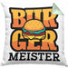 Burger Meister Kissen mit Füllung 40x40 Geschenk Spruch Grillen Sommer Burger Liebhaber Geschenkidee Cheeseburger (Grau) Grün Trendation