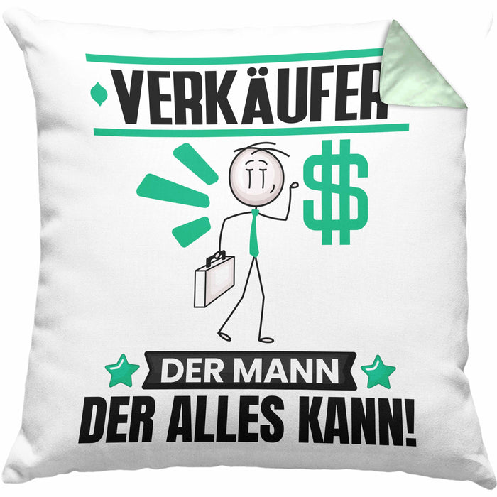 Verkäufer Kissen mit Füllung 40x40 Geschenk für Verkäufer Der Mann Der Alles Kann Geschenkidee zum Geburtstag (Grau) Grün Trendation