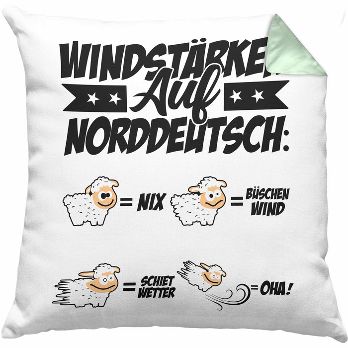 Norddeutsche Kissen mit Füllung 40x40 Geschenk Windstärken Schaf Geschenkidee (Grau) Grün Trendation