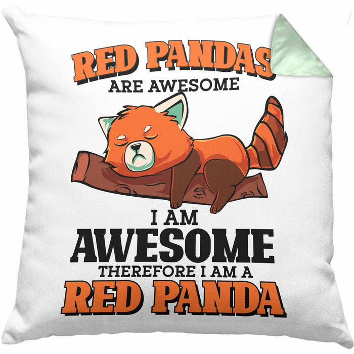 Lustige Roter Panda Kissen mit Füllung 40x40 Spruch Geschenk für Panda-Liebhaber (Grau) Grün Trendation