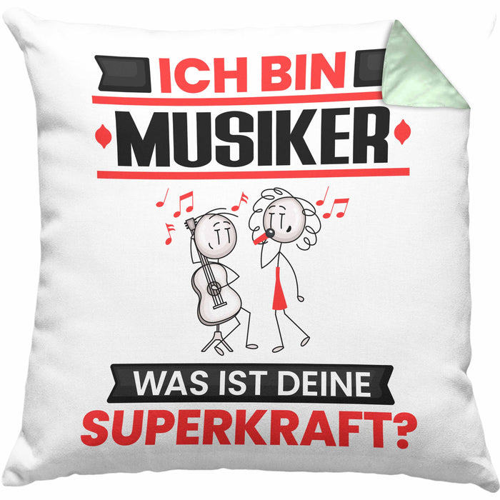 Musiker Kissen mit Füllung 40x40 Geschenk für Musiker Geburtstag Lustiger Spruch Was Ist Deine Superkraft (Grau) Grün Trendation