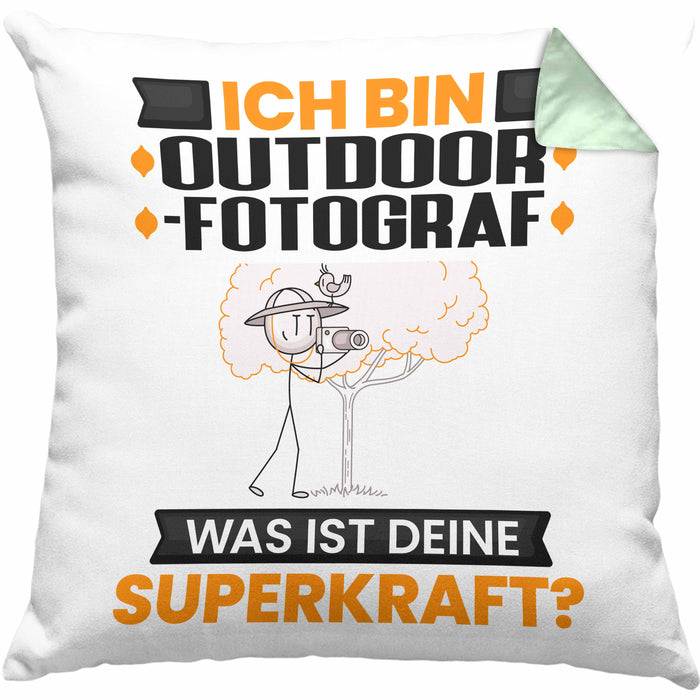 Outdoor-Fotograf Kissen mit Füllung 40x40 Geschenk für Outdoor-Fotograf Geburtstag Lustiger Spruch Was Ist Deine Superkraft (Grau) Grün Trendation
