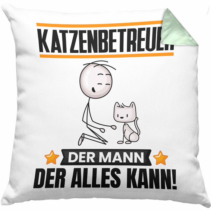 Katzenbetreuer Kissen mit Füllung 40x40 Geschenk für Katzenbetreuer Der Mann Der Alles Kann Geschenkidee zum Geburtstag (Grau) Grün Trendation