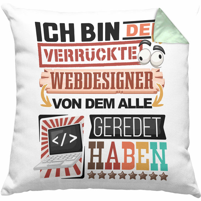 Webdesigner Kissen mit Füllung 40x40 Geschenk Spruch Lustig Geschenkidee für Webdesigner Geburtstag Ich Bin Der Verrückte Webdesigner (Grau) Grün Trendation