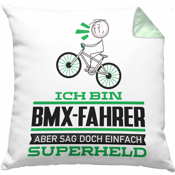 BMX-Fahrer Geschenk Kissen mit Füllung 40x40 Ich Bin BMX-Fahrer Aber Sag Doch Einfach Superheld Lustige Geschenkdiee für BMX-Fahrer (Grau) Grün Trendation
