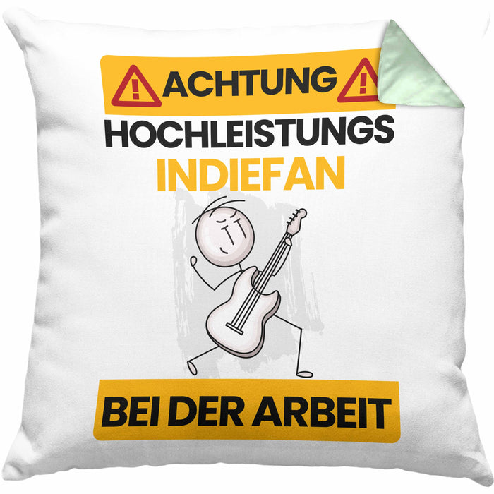 Indie-Musiker Kissen mit Füllung 40x40 Geschenk Lustiger Spruch Geschenkidee für Indie-Musiker Achtung Hochleistungs Indie-Musiker Bei Der Arbeit (Grau) Grün Trendation
