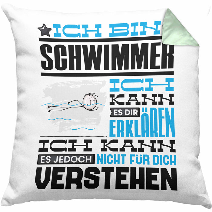 Schwimmer Geschenk Kaffee-Kissen mit Füllung 40x40 Geschenkidee für Schwimmer Ich Bin Schwimmer Ich Kann Es Dir Erklären Jedoch Nicht Für Dich Verstehen Spruch Lustig (Grau) Grün Trendation