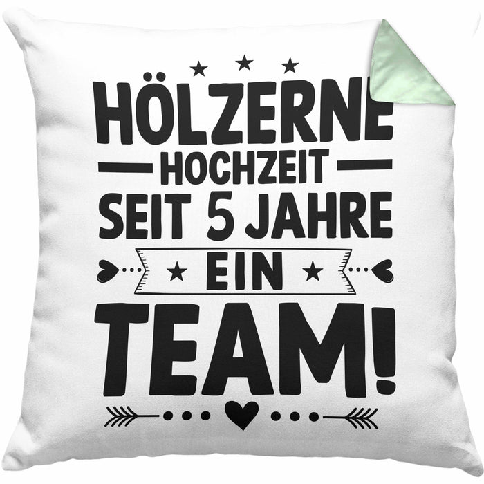 Hölzerne Hochzeit Kissen mit Füllung 40x40 Geschenk Ehemann Ehefrau Partner 5 Jahre Ein Team (Grau) Grün Trendation