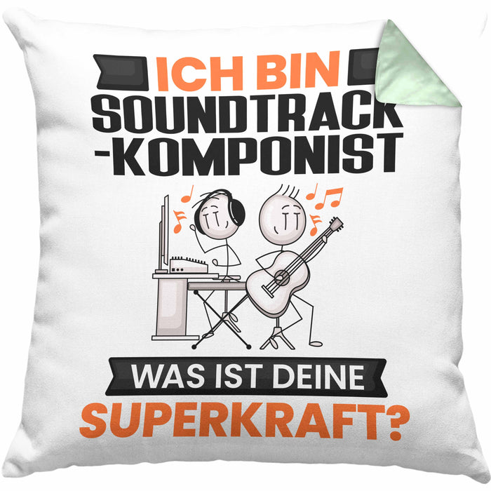 Soundtrack-Komponist Kissen mit Füllung 40x40 Geschenk für Soundtrack-Komponist Geburtstag Lustiger Spruch Was Ist Deine Superkraft (Grau) Grün Trendation