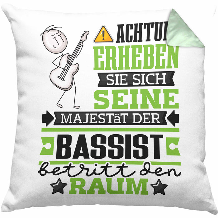 Bassist Geschenk Kissen mit Füllung 40x40 Lustiger Spruch Erheben Sie Sich Der Bassist Betritt den Raum (Grau) Grün Trendation