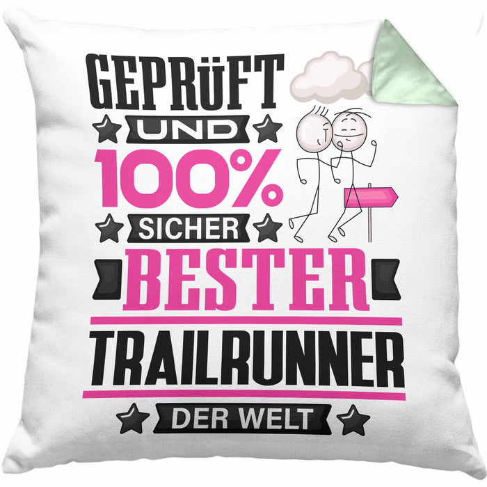 Trailrunner Geschenk Lustiger Spruch für Trailrunner Geschenkidee Bester Trailrunner Der WeltKissen mit Füllung 40x40 (Grau) Grün Trendation