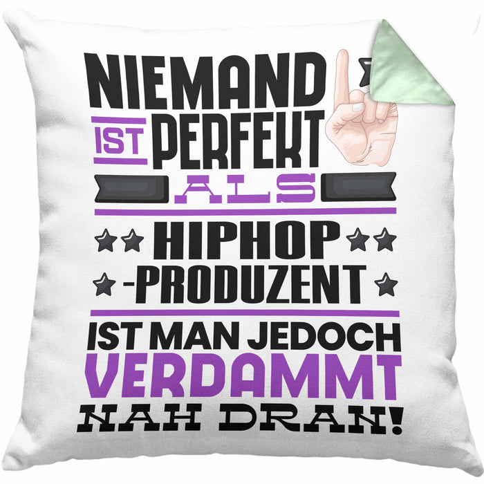 Hiphop-Produzent Geschenk Kissen mit Füllung 40x40 Lustige Geschenkidee für Hiphop-Produzent Geburtstag Niemand Ist Perfekt Aber Als Hiphop-Produzent Ist Man Nah Dran (Grau) Grün Trendation