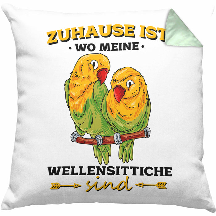 Lustige Kissen mit Füllung 40x40 für Wellensittich-Besitzer Zuhause Ist Wo Meine Wellensittiche Sind (Grau) Grün Trendation