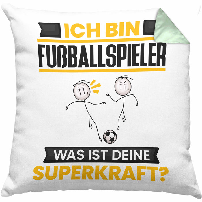 Fußballspieler Kissen mit Füllung 40x40 Geschenk für Fußballspieler Geburtstag Lustiger Spruch Was Ist Deine Superkraft (Grau) Grün Trendation