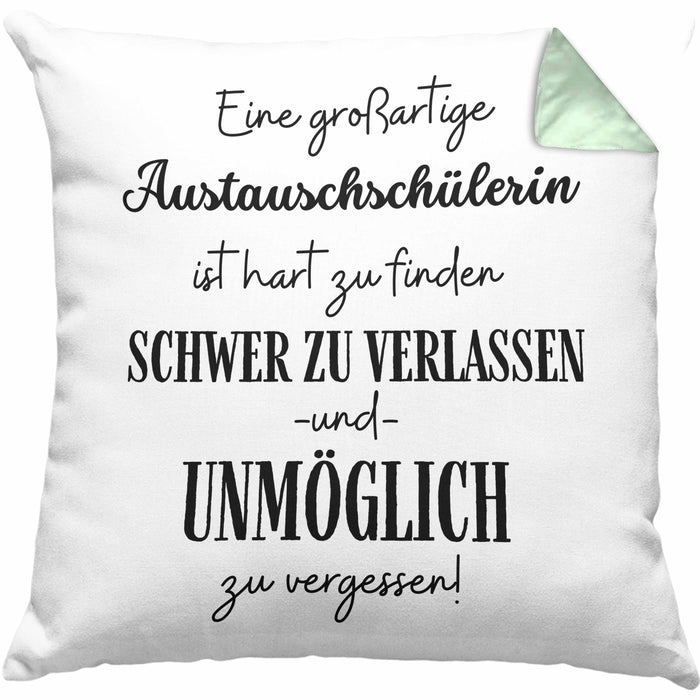 Austauschschülerin Abschied Geschenk Kissen mit Füllung 40x40 Abschiedsgeschenk für Austauschschülerin Hart Zu Finden Schwer Zu Verlassen (Grau) Grün Trendation