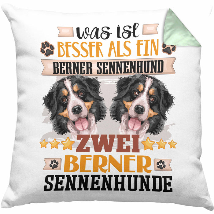 Berner Sennenhund Besitzer Kissen mit Füllung 40x40 Geschenk Lustiger Spruch Geschenkidee Was Ist Besser Als Ein Berner Sennenhund (Grau) Grün Trendation