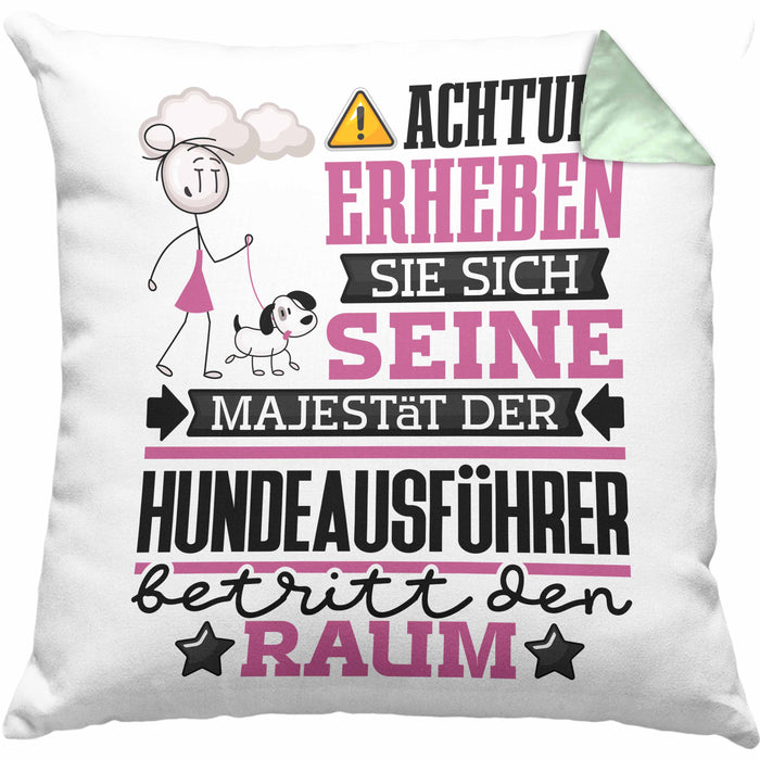 Hundeausführer Geschenk Kissen mit Füllung 40x40 Lustiger Spruch Erheben Sie Sich Der Hundeausführer Betritt den Raum (Grau) Grün Trendation
