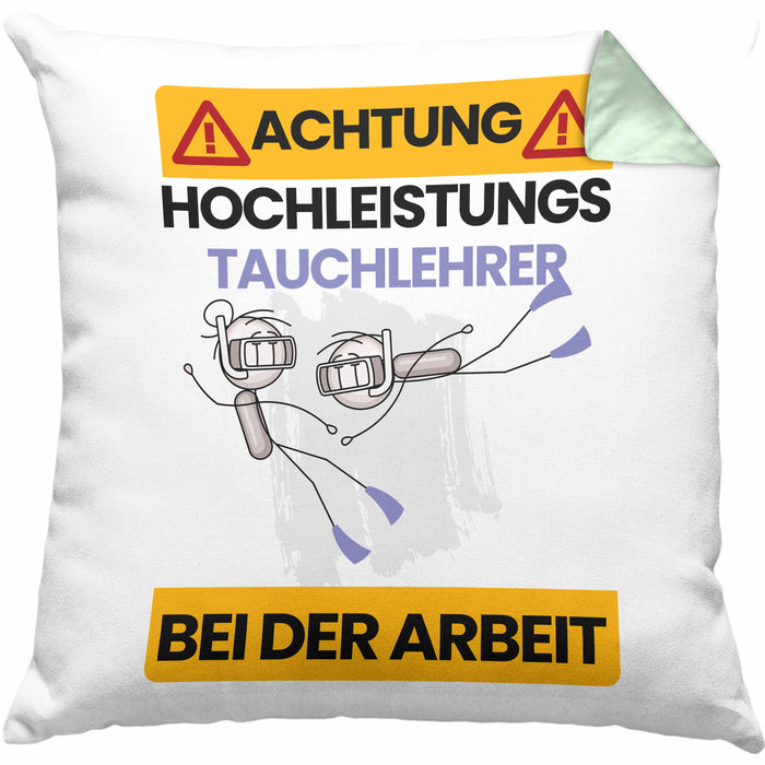 Tauchlehrer Kissen mit Füllung 40x40 Geschenk Lustiger Spruch Geschenkidee für Tauchlehrer Achtung Hochleistungs Tauchlehrer Bei Der Arbeit (Grau) Grün Trendation