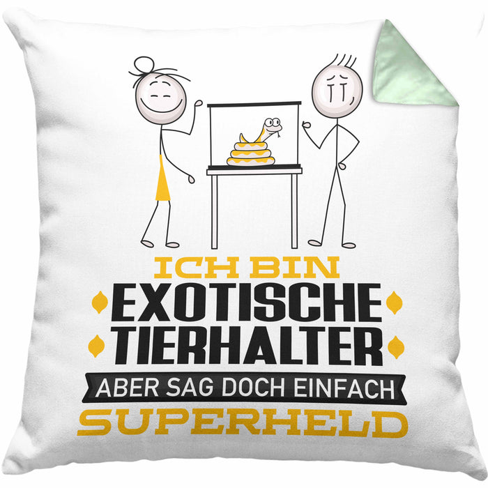 ExotischeTierhalter Geschenk Kissen mit Füllung 40x40 Ich Bin ExotischeTierhalter Aber Sag Doch Einfach Superheld Lustige Geschenkdiee für ExotischeTierhalter (Grau) Grün Trendation