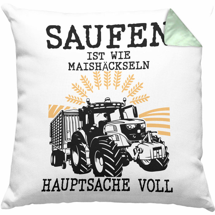 Landwirt Kissen mit Füllung 40x40 Geschenk Mais Häckseln Bauer Landwirtschaft Hauptsache Voll (Grau) Grün Trendation