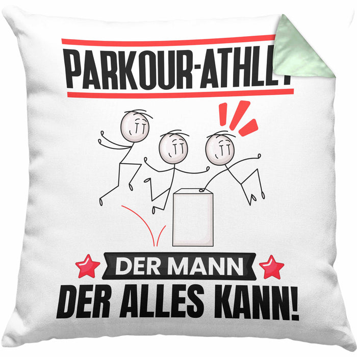 Parkour-Athlet Kissen mit Füllung 40x40 Geschenk für Parkour-Athlet Der Mann Der Alles Kann Geschenkidee zum Geburtstag (Grau) Grün Trendation