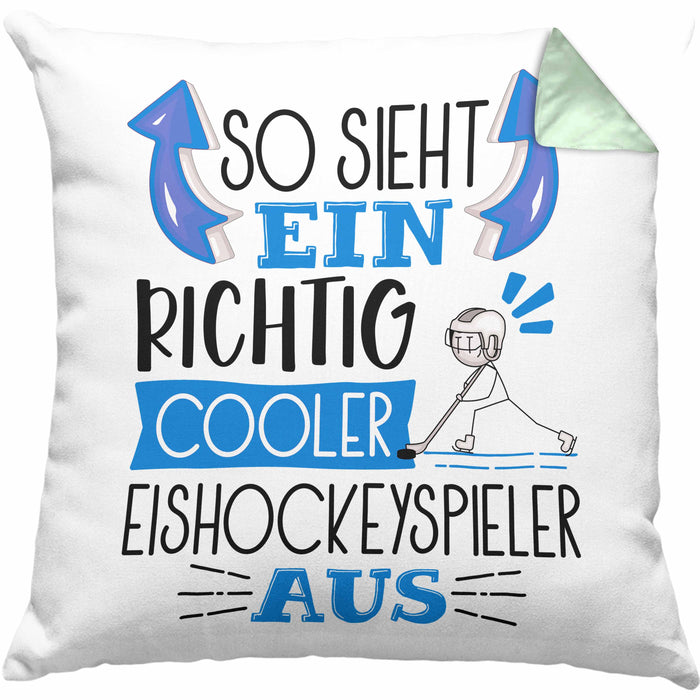 So Sieht Ein Richtig Cooler Eishockeyspieler Aus Geschenk Kissen mit Füllung 40x40 Lustiger Spruch Geschenkidee (Grau) Grün Trendation