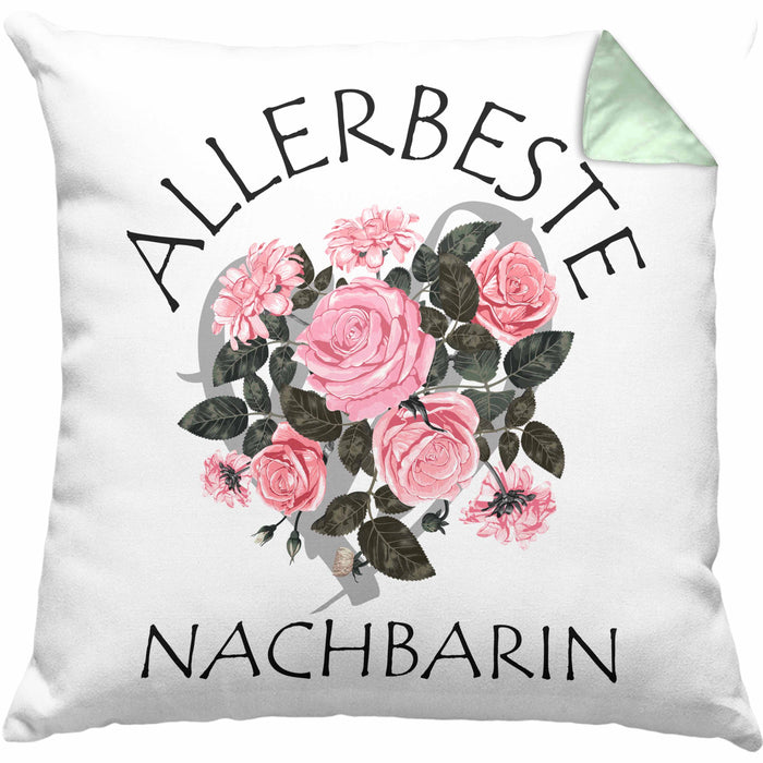 Beste Nachbarin Kissen mit Füllung 40x40 Geschenk Geburtstag Freundin Lieblings Nachbarin Geschenkidee (Grau) Grün Trendation