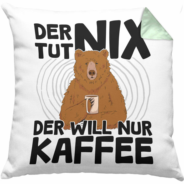 Kaffee-Liebhaber Geschenk Kissen mit Füllung 40x40 Geschenkidee für Kollegen Der Tut Nix Der Will Nur Kaffee trinken (Grau) Grün Trendation