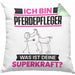 Pferdepfleger Kissen mit Füllung 40x40 Geschenk für Pferdepfleger Geburtstag Lustiger Spruch Was Ist Deine Superkraft (Grau) Grün Trendation