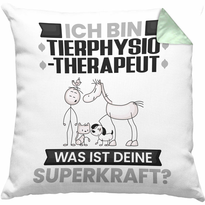 Tierphysiotherapeut Kissen mit Füllung 40x40 Geschenk für Tierphysiotherapeut Geburtstag Lustiger Spruch Was Ist Deine Superkraft (Grau) Grün Trendation