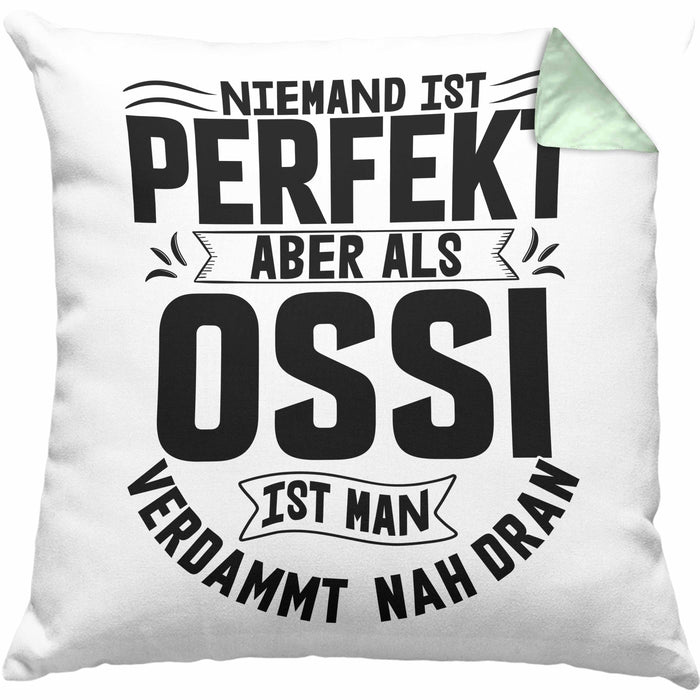 Ossi Kissen mit Füllung 40x40 Geschenk Ostdeutschland Niemand Ist Perfekt Aber Als Ossi Ist Man Nah Dran (Grau) Grün Trendation