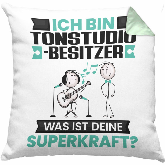 Tonstudio-Besitzer Kissen mit Füllung 40x40 Geschenk für Tonstudio-Besitzer Geburtstag Lustiger Spruch Was Ist Deine Superkraft (Grau) Grün Trendation