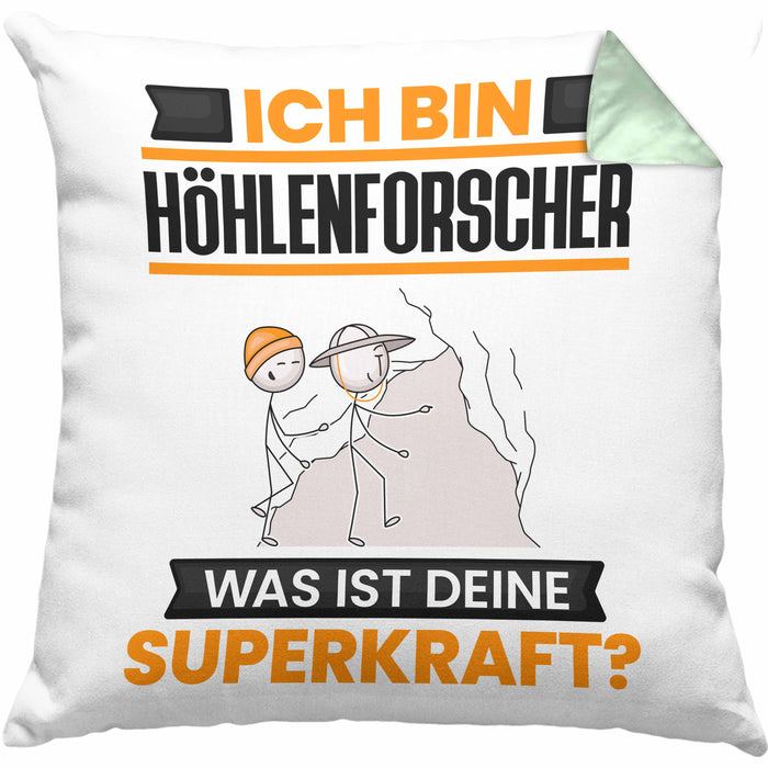 Höhlenforscher Kissen mit Füllung 40x40 Geschenk für Höhlenforscher Geburtstag Lustiger Spruch Was Ist Deine Superkraft (Grau) Grün Trendation