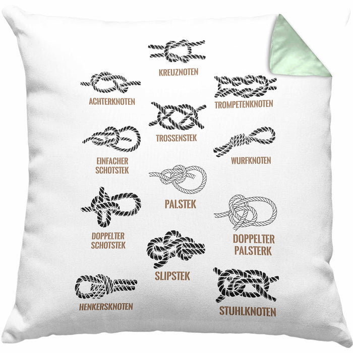 Seemannsknoten Kissen mit Füllung 40x40 Geschenk Segeln und Motorboot Arten Von Knoten (Grau) Grün Trendation