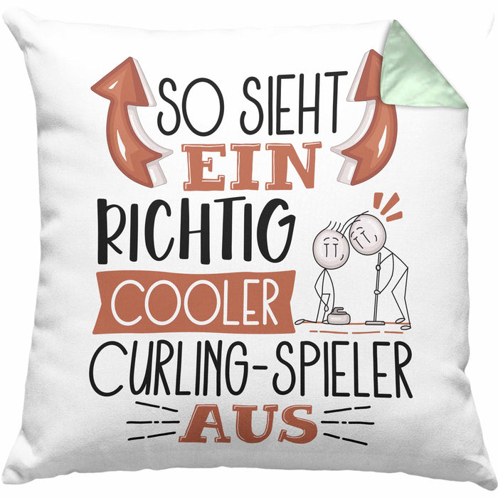 So Sieht Ein Richtig Cooler Curling-Spieler Aus Geschenk Kissen mit Füllung 40x40 Lustiger Spruch Geschenkidee (Grau) Grün Trendation