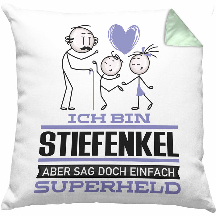 Stiefenkel Geschenk Kissen mit Füllung 40x40 Ich Bin Stiefenkel Aber Sag Doch Einfach Superheld Lustige Geschenkdiee für Stiefenkel (Grau) Grün Trendation