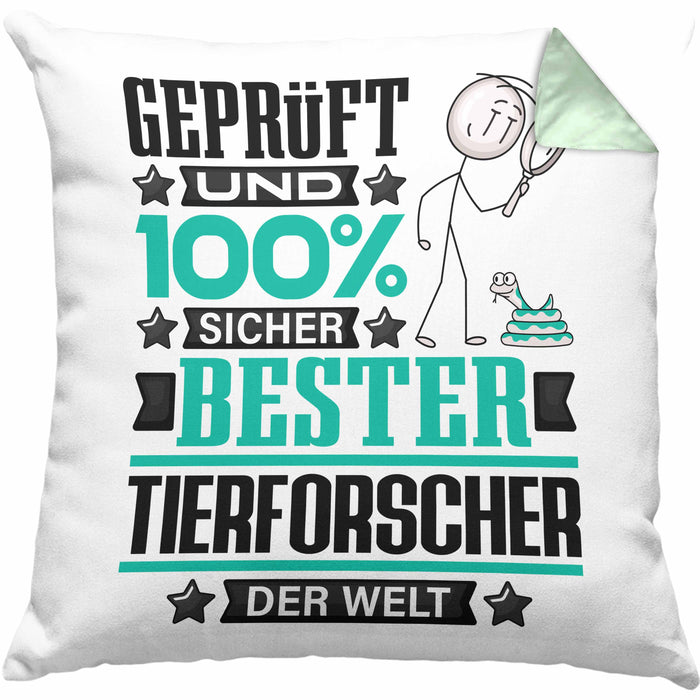 Tierforscher Geschenk Lustiger Spruch für Tierforscher Geschenkidee Bester Tierforscher Der WeltKissen mit Füllung 40x40 (Grau) Grün Trendation