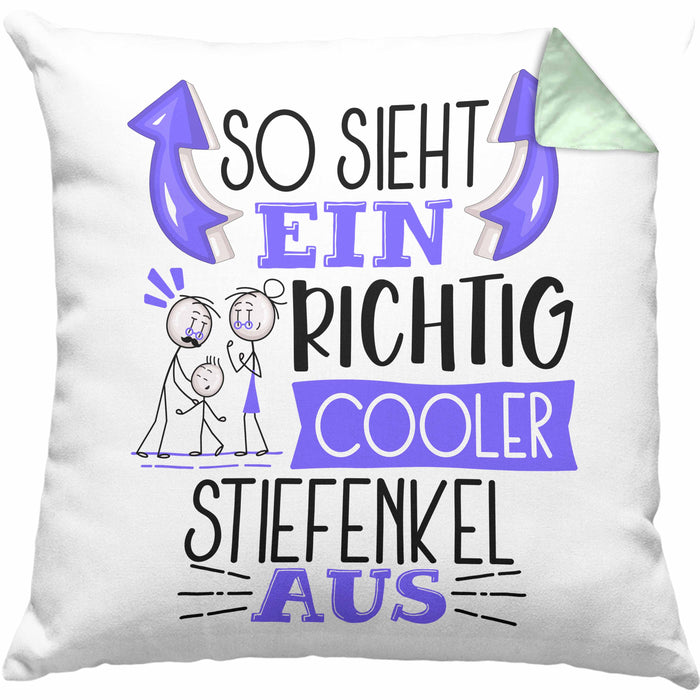 Stiefenkel Kissen mit Füllung 40x40 Geschenk So Sieht Ein RIchtig Cooler Stiefenkel Aus Geschenkidee Lustiger Spruch Geburtstag (Grau) Grün Trendation