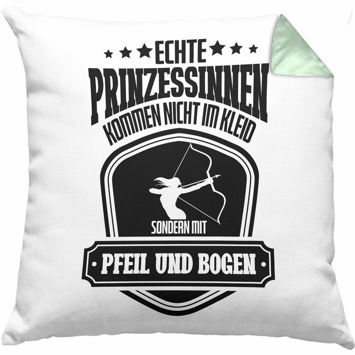Lustige Bogenschützin Kissen mit Füllung 40x40 mit Spruch Geschenk Frauen Bogenschießen Pfeil und Bogen Motiv (Grau) Grün Trendation