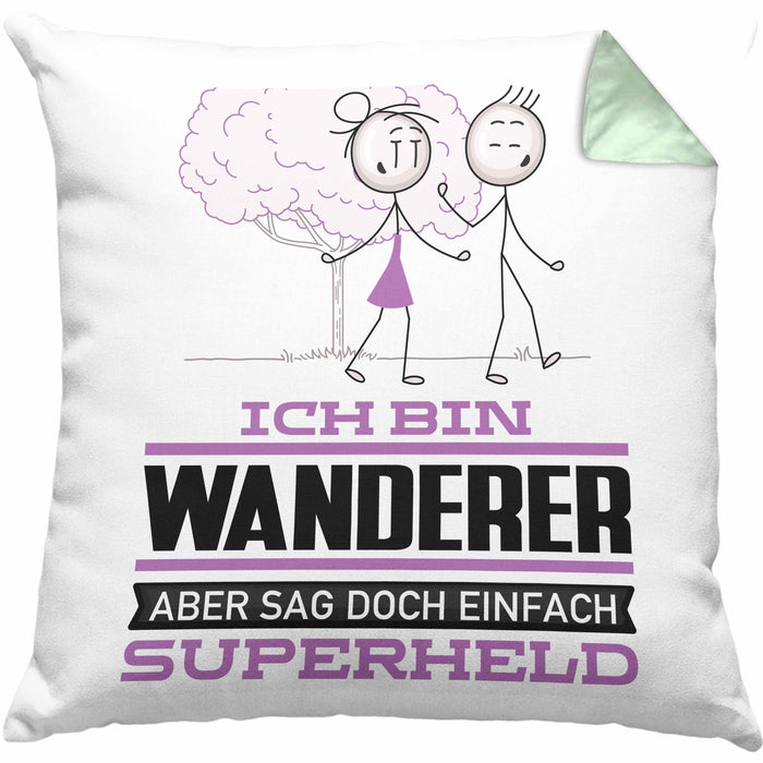 Wandern Geschenk Kissen mit Füllung 40x40 Ich Bin Wandern Aber Sag Doch Einfach Superheld Lustige Geschenkdiee für Wandern (Grau) Grün Trendation