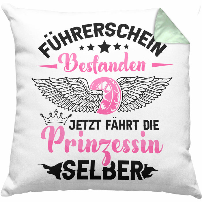 Führerschein Bestanden Kissen mit Füllung 40x40 Geschenk Frauen Mädchen Prinzessin Geschenk zum Bestandenden Führerschein (Grau) Grün Trendation