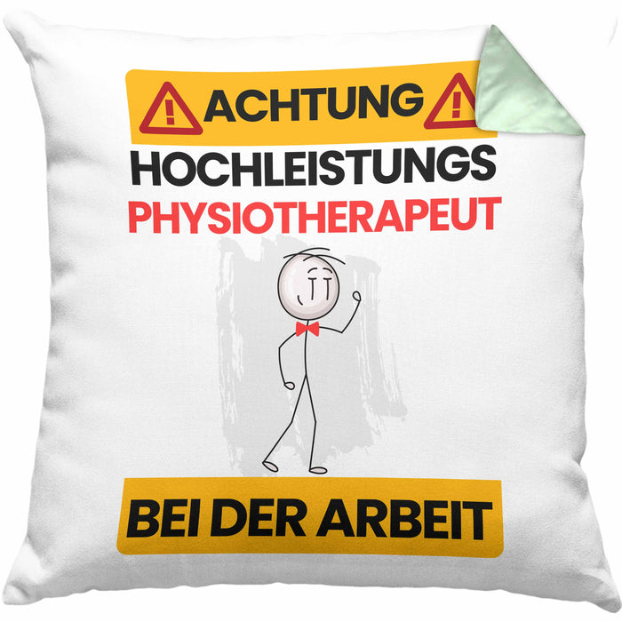Physiotherapeut Kissen mit Füllung 40x40 Geschenk Lustiger Spruch Geschenkidee für Physiotherapeut Achtung Hochleistungs Physiotherapeut Bei Der Arbeit (Grau) Grün Trendation
