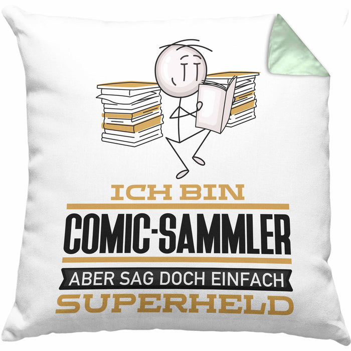 Comic-Sammler Geschenk Kissen mit Füllung 40x40 Ich Bin Comic-Sammler Aber Sag Doch Einfach Superheld Lustige Geschenkdiee für Comic-Sammler (Grau) Grün Trendation