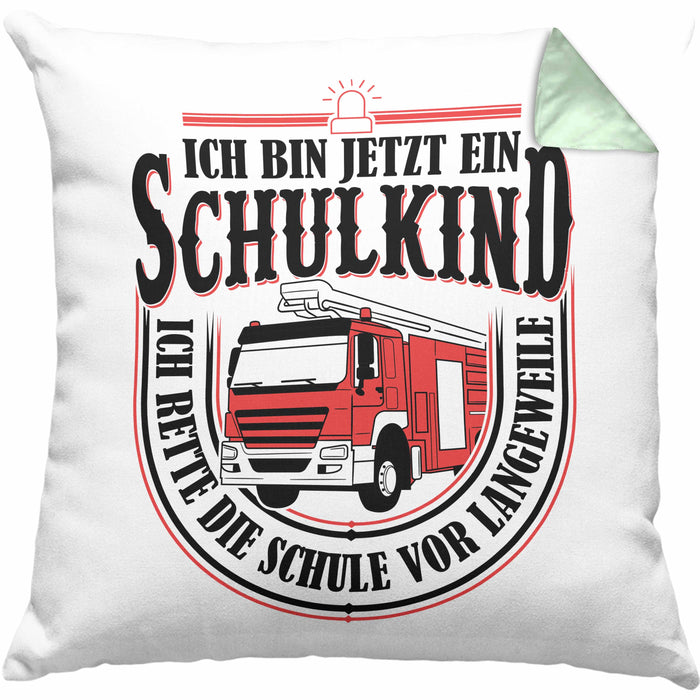 Einschulung Geschenk Jungs Kissen mit Füllung 40x40 Ich Bin Jetzt Ein Schulkind Ich Rette Die Schule Vor Langeweiele 1. Schultag Geschenkidee (Grau) Grün Trendation