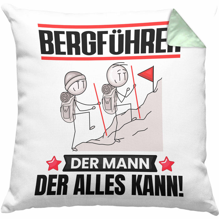 Bergführer Kissen mit Füllung 40x40 Geschenk für Bergführer Der Mann Der Alles Kann Geschenkidee zum Geburtstag (Grau) Grün Trendation