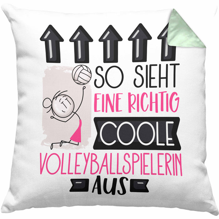 Volleyballspielerin Geschenk Kissen mit Füllung 40x40 Lustig Geschenkidee für Volleyballspielerin Geburtstag So Sieht Eine Richtig Coole Volleyballspielerin Aus Frauen Spruch (Grau) Grün Trendation