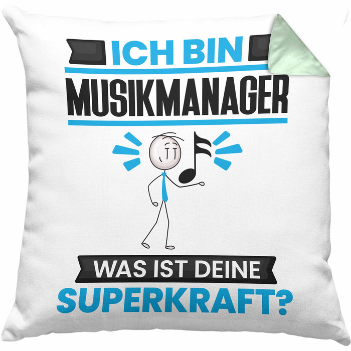 Musikmanager Kissen mit Füllung 40x40 Geschenk für Musikmanager Geburtstag Lustiger Spruch Was Ist Deine Superkraft (Grau) Grün Trendation