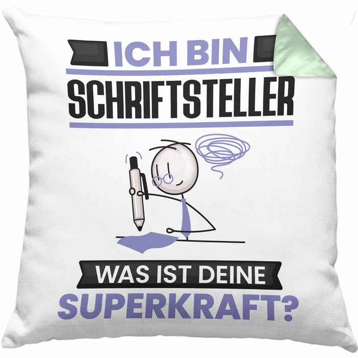 Schriftsteller Kissen mit Füllung 40x40 Geschenk für Schriftsteller Geburtstag Lustiger Spruch Was Ist Deine Superkraft (Grau) Grün Trendation