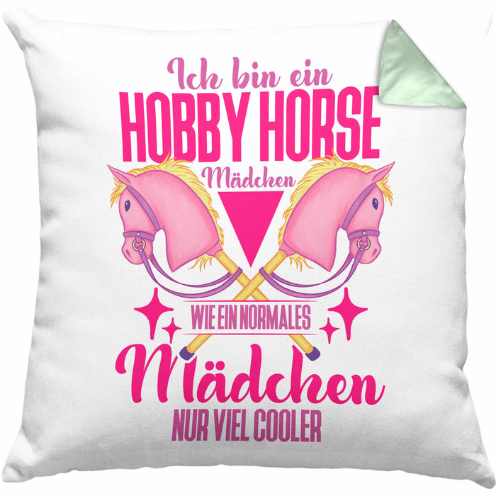 Hobbyhorse Mädchen Kissen mit Füllung 40x40 Geschenk Hobby Horse Pferde (Grau) Grün Trendation